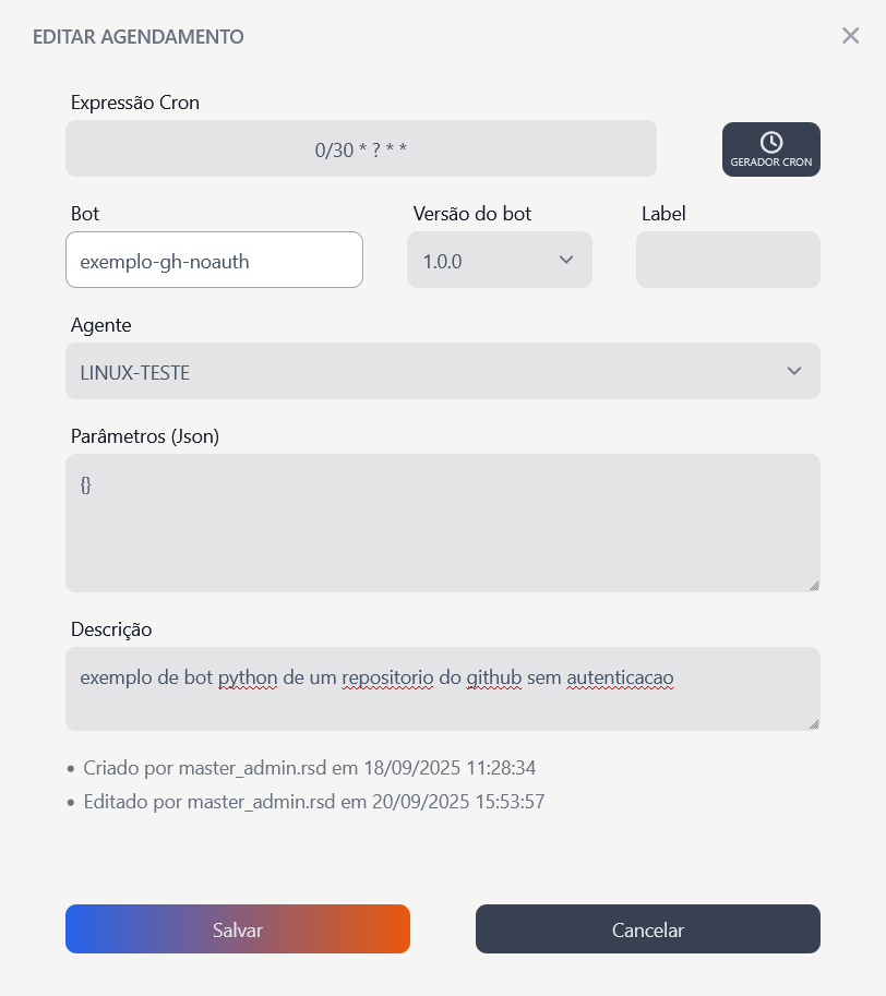 Scheduler Triggers Form Edit